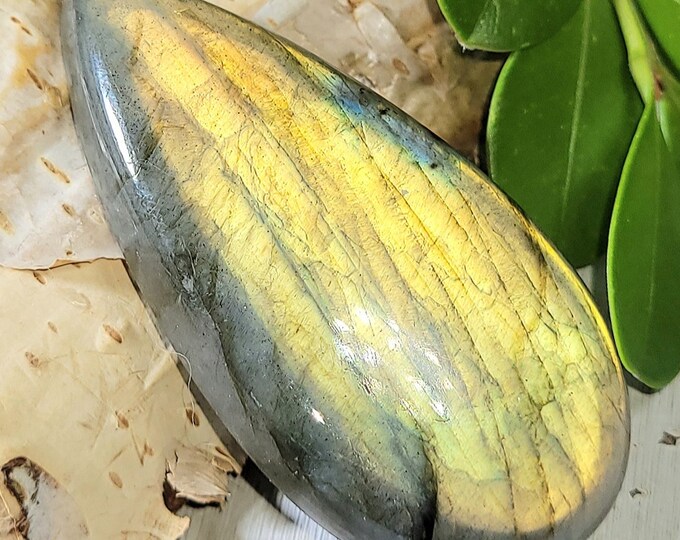 Natural High Grade Multi-Flash Labradorite Pear Cabochon 75ct 15 Grams 49mm x 24mm Wire Wrapping, Weaving or Pendant, Collector LE09