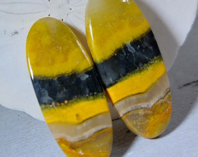 Bumblebee Jasper Pair, Eclipse Jasper Cabochon, Oval Pair Jasper Cabochon, Wire Wrapping, Weaving, Use for Pendant, GB40