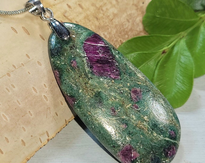 Natural High Quality Grade Ruby Fuchsite Oval Cabochon .925 Sterling Silver Pendant Custom Fit Sterling Silver Bail Gift for Her Genuine