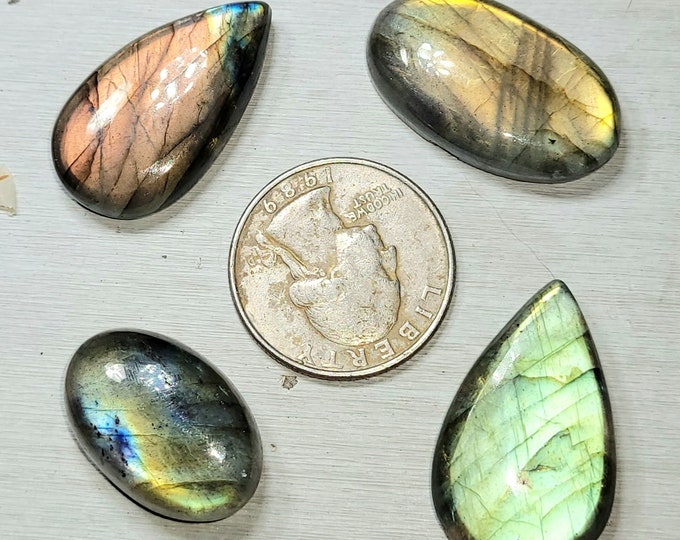 Natural Multi-Flash Labradorite Mixed Cabochons 120ct 4 Stone Lot Wire Wrapping, Weaving, Pendant or Ring AS32 Mixed Shapes & Sizes