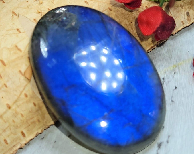 Natural Premium Blue Flash Labradorite Oval Cabochon 70ct 40mm x 26mm Wire Wrapping, Weaving, Pendant, Bolo Tying DC26