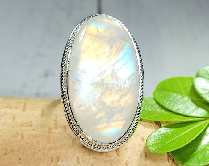 Rainbow Moonstone Ring, Moonstone Ring, Sterling Silver Moonstone Ring, Moonstone Ring Size 7.5, Statement Ring, Boho Ring, FB14