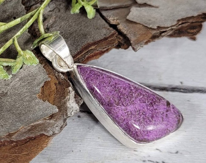 Natural AAA Pear Stichtite .925 Sterling Silver Pendant 5 grams 1 5/8" x 5/8" CX32