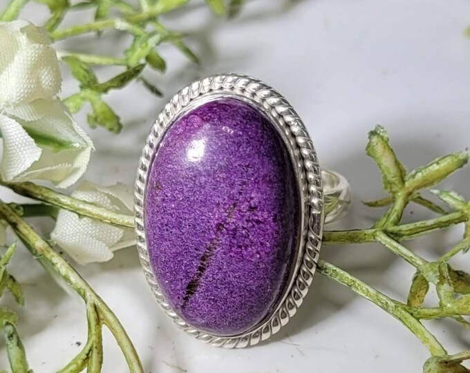 Natural Premium Grade Stichtite Sterling Silver Ring, Boho Ring, Statement Ring; Handmade Ring, Premium Grade Stichtite, Ring Size 7 CZ