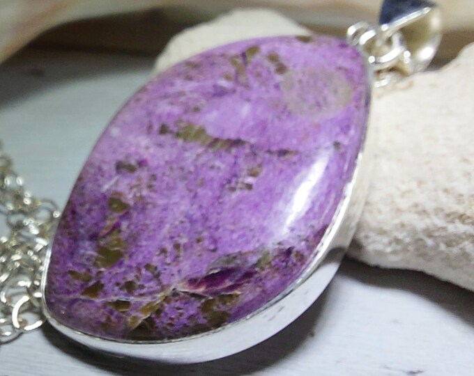 Natural AAA Stichtite Pendant, .925 Sterling Silver Pendant. Purple Pendant, Boho Pendant, Quality Natural Stone, GP13