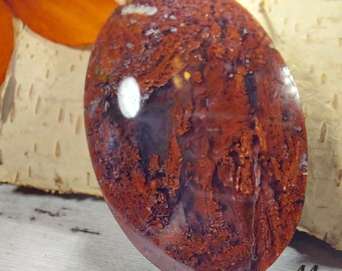 Oval Moss Agate Cabochon: Scenic Gemstone (28mm x 41mm, 65 Carats)