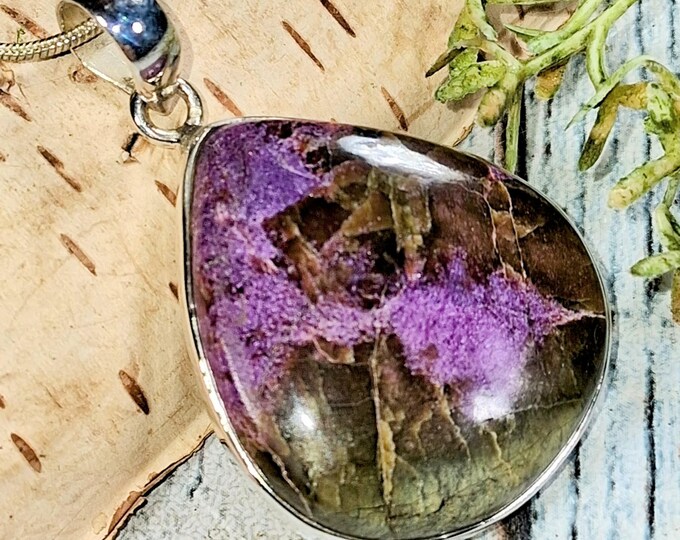 AAA Stichtite Sterling Silver Pendant: Pear Sterling Silver Stichtite Boho Statement; KB32