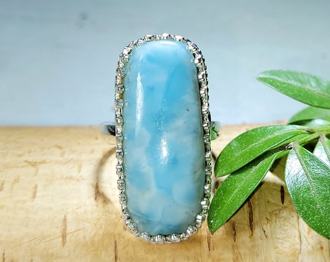 Larimar Ring, Dominican Larimar Sterling Silver Ring, Larimar Silver Ring, Premium Larimar Sterling Silver Ring  Size 6.75, FC, Crown Prong