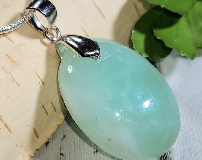 Natural Australian Chrysoprase Cabochon .925 Sterling Silver Pendant 1 1/2" x 13/16" CL15 Sterling Silver Heavy Duty Bail