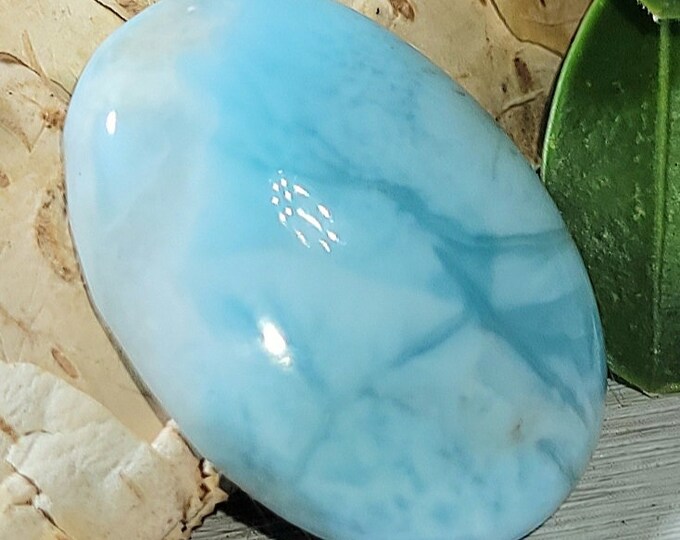 Natural Good Quality Dominican Larimar Oval Cabochon 20ct 22mm x 16mm Wire Wrapping, Weaving, Pendant EW04
