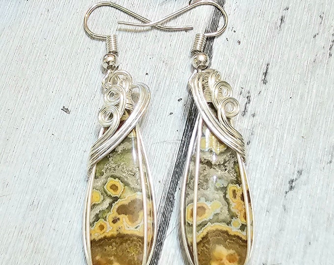 Natural Premium Grade Ocean Jasper Oval Handmade .925 Sterling Silver Earrings 7.6 Grams 2 3/8" x 1/2" FS42