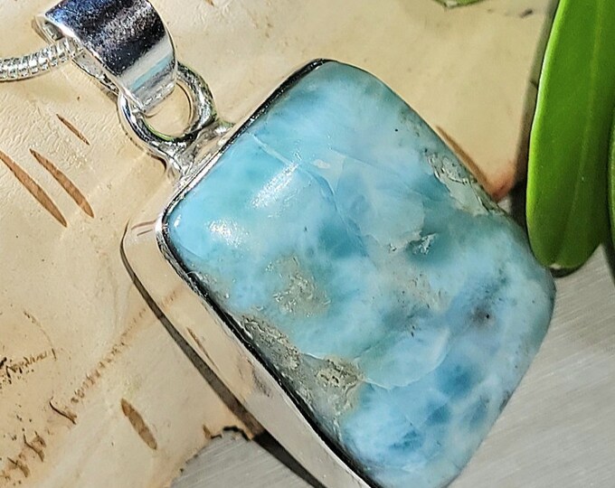 Natural Mid Grade Dominican Larimar Handmade .925 Sterling Silver Pendant 1 1/4" x 11/16" 8 grams EJ19