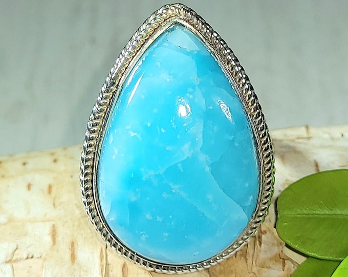 Natural Rare Quality Large Hemimorphite  .925 Sterling Silver Ring Size 8 Weighs 11 Grams Face Measures 1 1/8" x  7/8" AH26