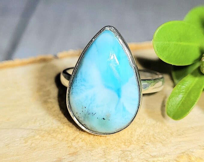 Natural Top Choice Larimar .925 Sterling Silver Ring Size 5.5 4 Grams 3/4" x 1/2" EF39