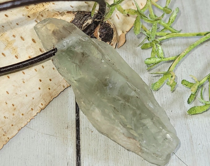 Green Amethyst Necklace, Green Amethyst Leather Necklace. Rough Amethyst Leather Wrapped Necklace, Gift for Her or Him, HG21