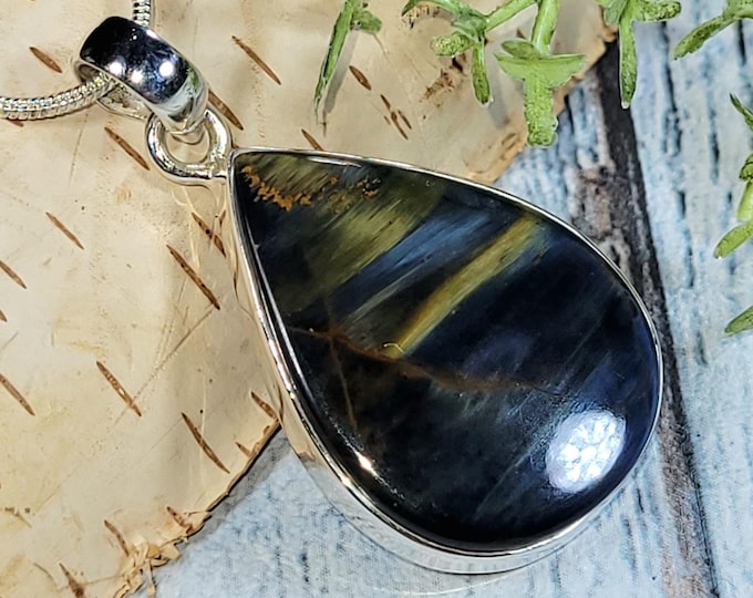 Pietersite Pendant, Blue Pietersite Sterling Silver Pendant, Handmade Pear Pietersite  Pendant, Statement Pendant, Gift for Her, HR24