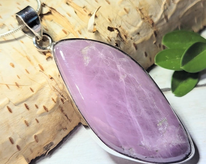 Natural Top Grade Rare Kunzite Handmade .925 Sterling Silver Pendant Measures 2 3/8" x 1" Weighs 17 grams AF17