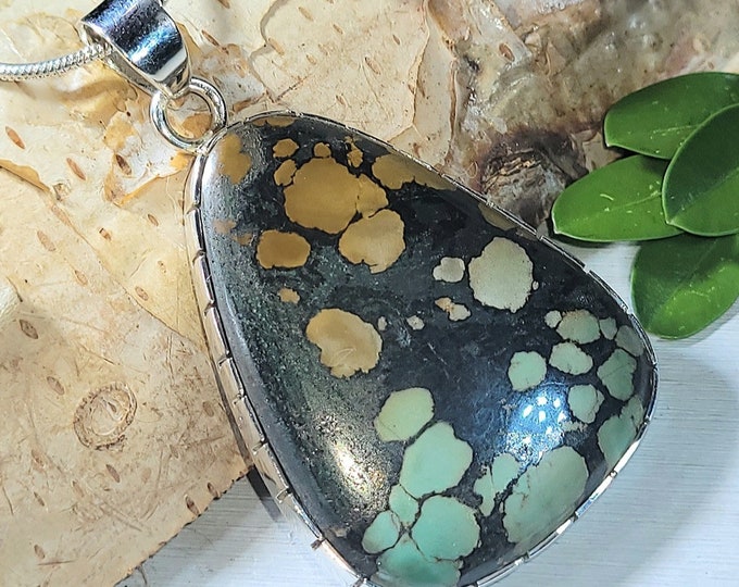 Natural Premium Grade Tibet Turquoise .925 Sterling Silver Pendant Weighs 13 Grams Measures 2" x 1 1/8 AF29