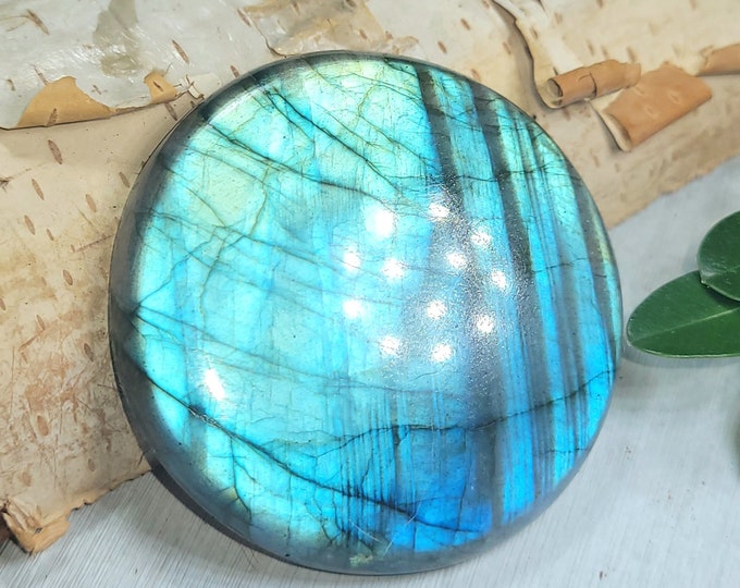 Natural High Grade Large Blue Flash Labradorite Round Cabochon 125ct 25 Grams 43mm Wire Wrapping, Weaving or Pendant, Collector AT30