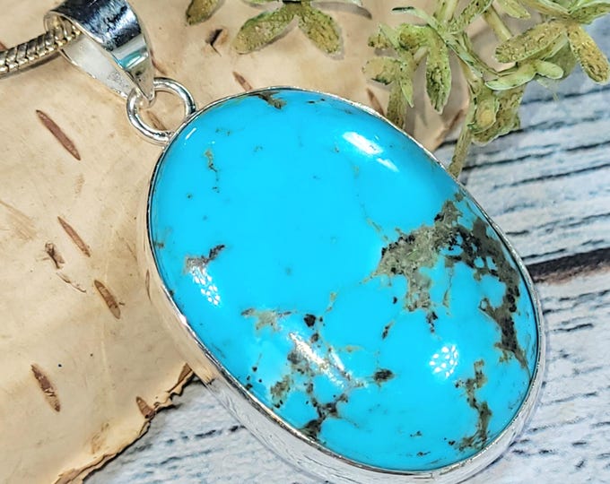 Handmade Arizona Turquoise Sterling Silver Pendant - Boho Jewelry