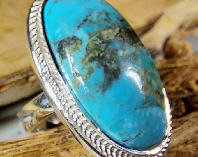 Turquoise Ring, Kingman Arizona Turquoise Ring, Turquoise Sterling Silver Size 8, Gift for Her, Boho Ring, Statement Ring, Handmade Ring