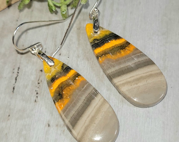Bumblebee Jasper Earrings, Bumblebee Jasper Sterling Silver Earrings, Pear Jasper Earrings, Handmade Jasper Earrings, Gift for Her, HC06