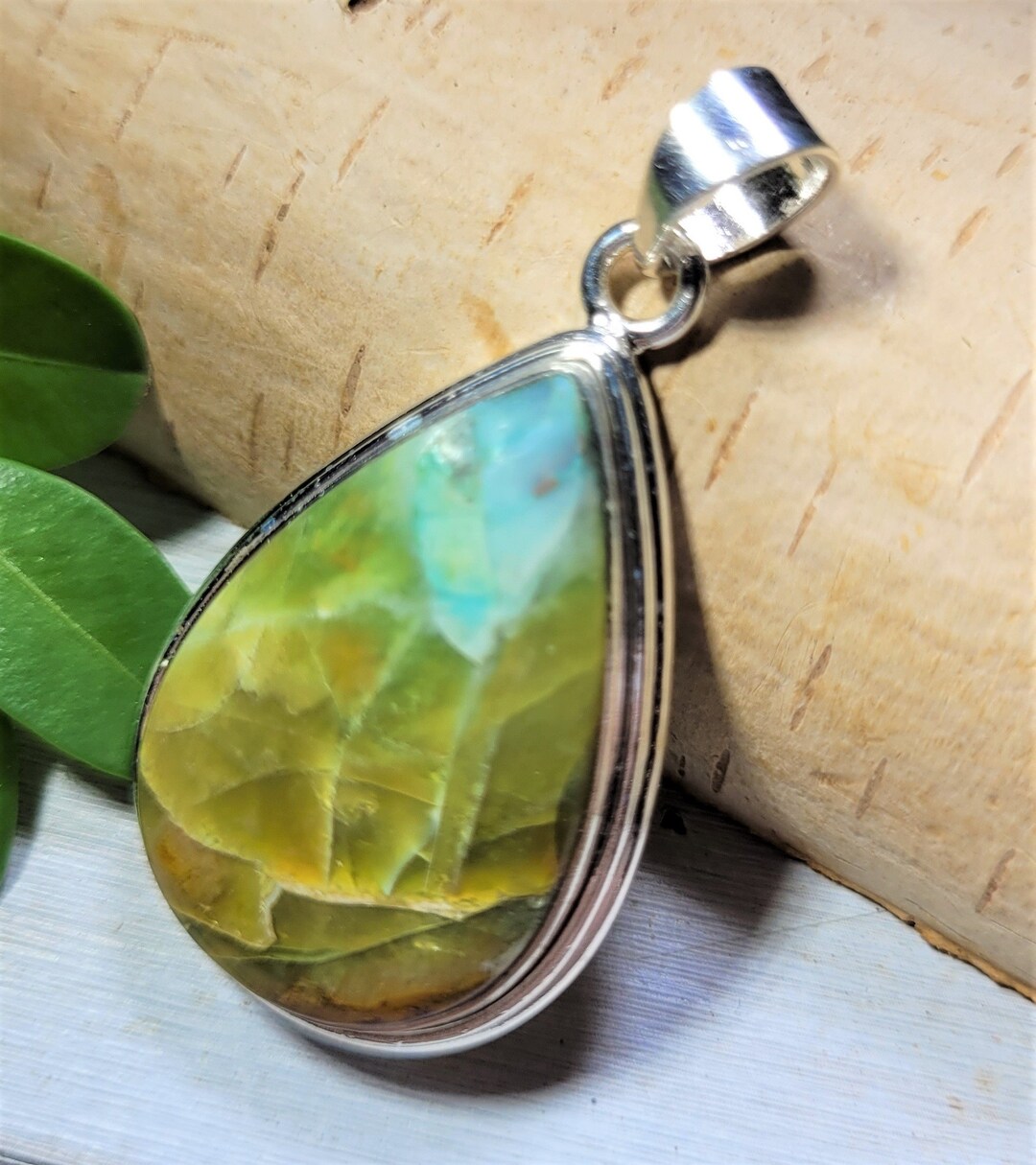 Natural Blue Opalized Wood Cabochon Handmade .925 Sterling Silver