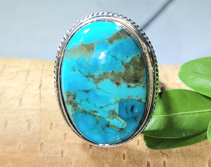 Turquoise Ring, Kingman Turquoise Ring, Turquoise Sterling Silver Size 8, Gift for Her, Boho Ring, Statement Ring, Handmade Ring, FU