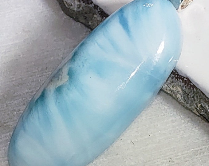 Natural Choice Grade Larimar Pear Cabochon .925 Sterling Silver Pendant 7 Grams 1 1/2" x 1/2" ED26 Sterling Silver Glue Dot Bail