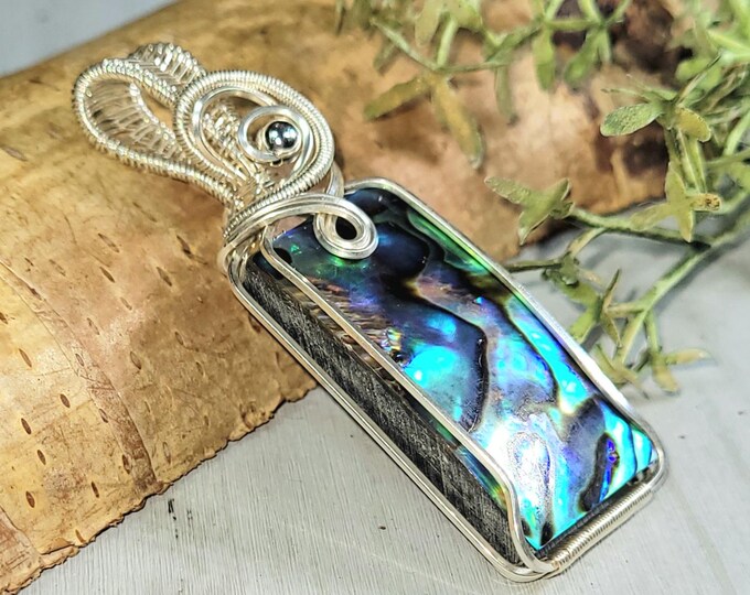 Abalone Shell Pendant, Wire Wrapped Abalone Sterling Silver Pendant, Solid Sterling Wire wrapped, Gift for Her, Statement Pendant, HN05