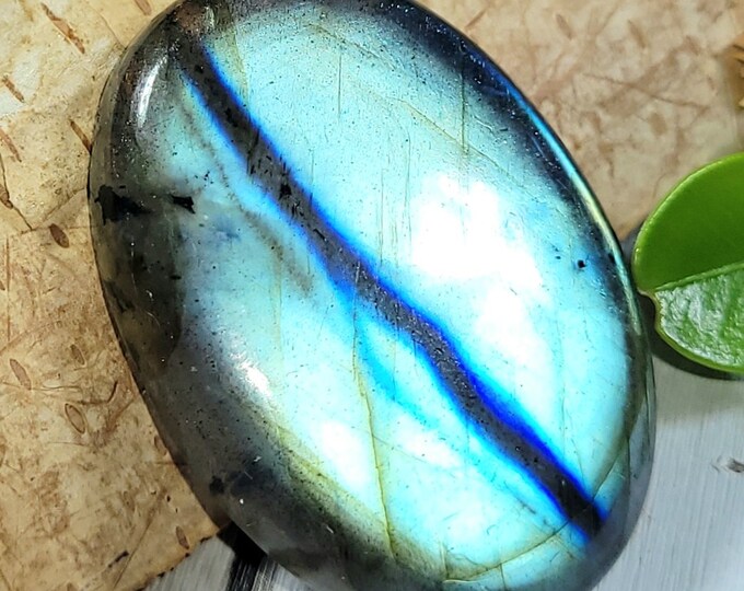 Natural Bluish Green Flash Labradorite Oval Cabochon 55ct 11 Grams 35mm x 24mm Wire Wrapping, Weaving or Pendant, Collector CB23