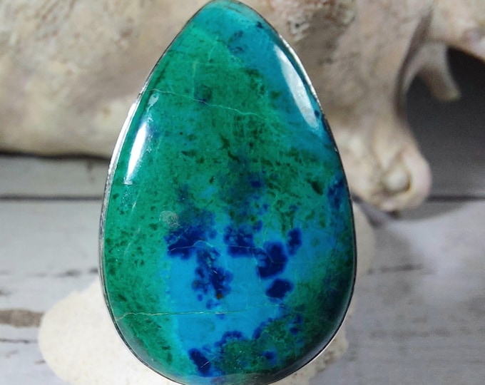 Shattuckite Ring, Shattuckite Sterling Silver Ring Size 7.5, Handmade Shattuckite Ring, Statement Shattuckite Ring, Gift for Her, GL