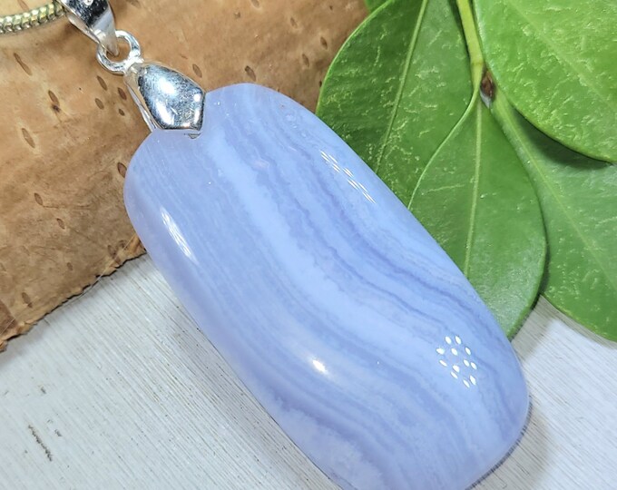 Blue Lace Agate Pendant, Blue Lace Agate Sterling Silver Pendant, Statement Pendant, Handmade Pendant, Gift for Her, FT37