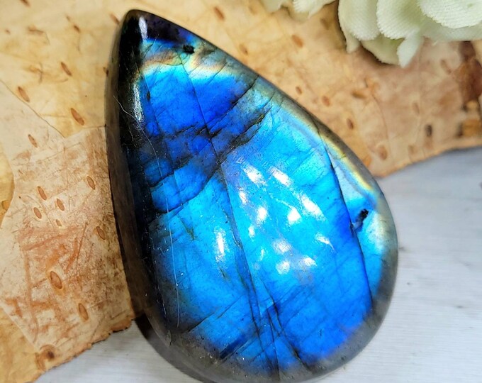 Labradorite Cabochon, 65ct Labradorite Pear Cabochon, Blue Flash Labradorite Cabochon, Wire Wrapping, Weaving, Pendant, Collector DE23