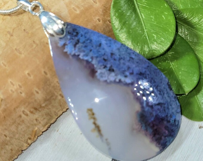 Moss Agate Pendant, Purple Moss Agate Sterling Silver Pendant, Handmade Pendant, Gift for Her, Statement Pendant,   FL40