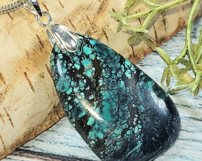 Spiderweb Turquoise Pendant, Spiderweb Turquoise Sterling Silver Pendant, Handmade Turquoise Pendant, No Enhancement Turquoise Pendant, HT17