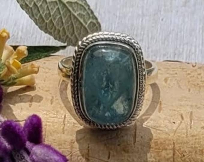 Natural Aquamarine Sterling Silver Ring, Aquamarine Boho Ring, Statement Ring; CX Handmade Ring, Premium Quality Aquamarine Ring Size 7