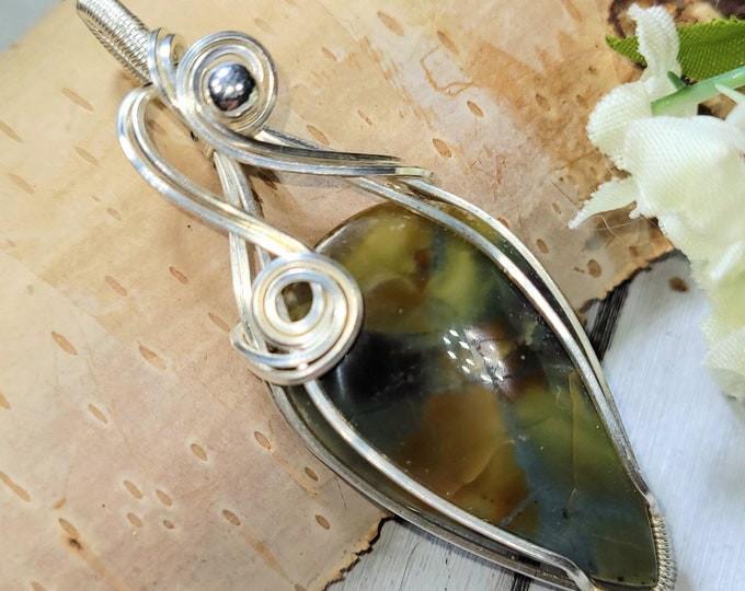 Opalized Wood Pendant, Opalized Wire wrapped pendant, Petrified wood opal pendant, Sterling Silver wire wrapped pendant, Handmade Pendant DG