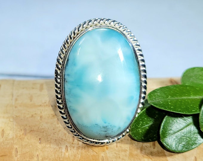 Larimar Ring, Dominican Larimar Sterling Silver Ring, Larimar Silver Ring, Premium Larimar Sterling Silver Ring  Size 6.50, Gift for Her, DS
