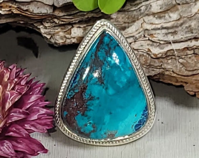 Shattuckite Sterling silver ring, Natural Shattuckite Ring, Quality Shattuckite Ring,.Silver handmade Shattuckite Ring, Boho Ring, Size 7.75