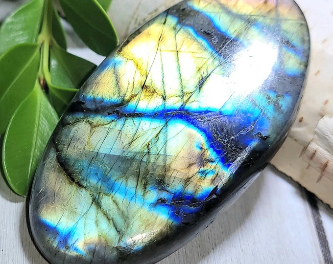 Natural Huge Multi-Flash Labradorite Oval Cabochon 135ct 27 Grams 60mm x 30mm Wire Wrapping, Weaving or Pendant, Collector LB35