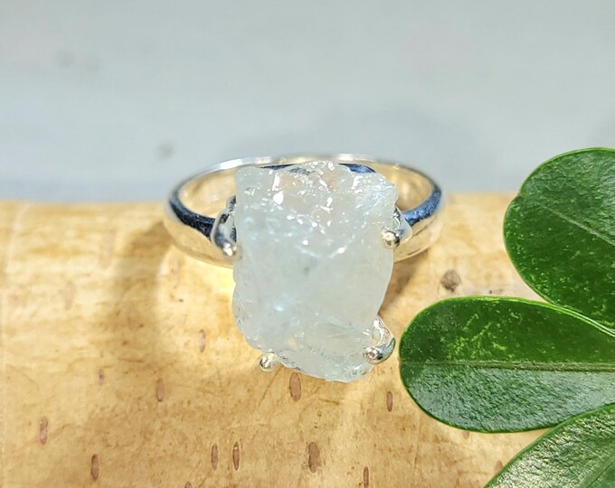 Natural Raw Rough Cut Aquamarine Handmade .925 Sterling Silver Ring Size 6, Boho ring, Rough cut ring, Rough cut Aquamarine ring, gift  FW18