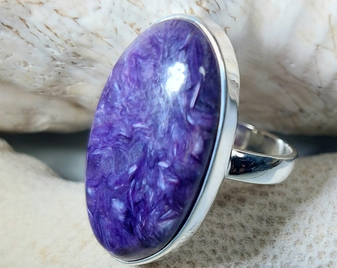 Charoite Ring,.925 Sterling Silver Charoite Ring, Size 8 Charoite Ring, Statement Ring, Size 8 Sterling Silver Ring, Gift for her GG