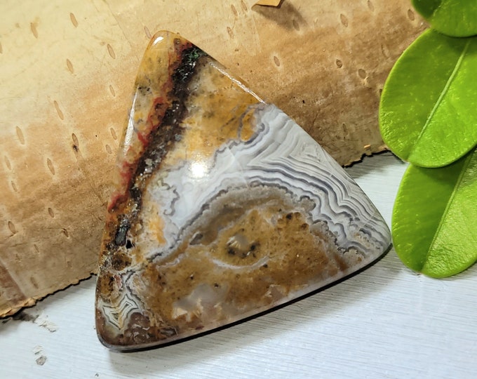 Crazy Lace Agate Cabochon, Multi Color Triangle Crazy Lace Agate Cabochon, Agate 52Ct 42mm x 27mm, Wire Wrapping, Pendant, Weaving, DU31