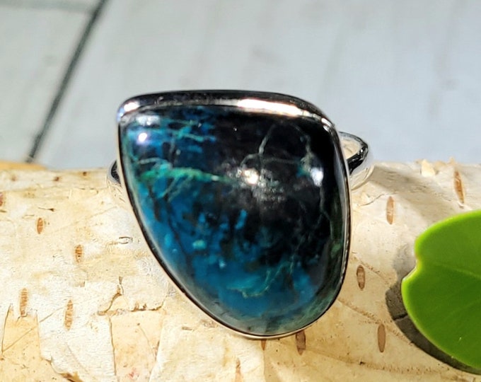 Natural Good Quality Shattuckite Handmade Freeform .925 Sterling Silver Ring Size 6.5 5 Grams Face 5/8" x 5/8" CB16