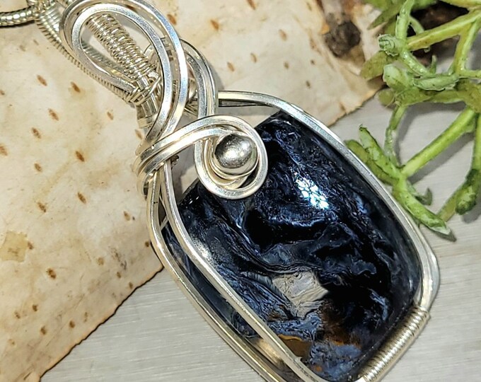Pietersite Pendant, Pietersite Sterling Silver Pendant, Pietersite  Sterling Silver Wire Wrapped Pendant, Gift for Her, Statement Pendant GJ