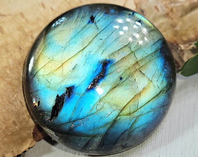 Natural Premium Grade Multi Flash Labradorite Round Cabochon 45ct 9 Grams 27mm Round Wire Wrapping, Weaving or Pendant, Collector CH26