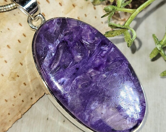 Charoite Pendant, Charoite Sterling Silver Pendant, Premium Grade Charoite Pendant, Statement Pendant, Gift for Her, Handmade Pendant, HE24