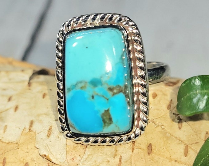 Turquoise Ring, Kingman Turquoise Ring, Turquoise Sterling Silver Ring, Size 6, Gift for Her, Boho Ring, Statement Ring, Handmade Ring, 