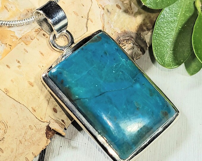 Natural Premium Grade African Chrysocolla .925 Sterling Silver Pendant 9 grams 1 1/2" x 3/4" AB41